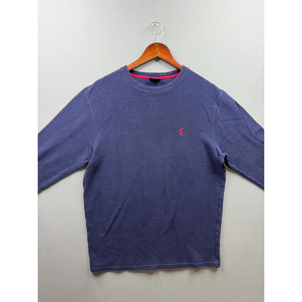Polo Ralph Lauren Sleepwear Shirt Mens Navy Blue Waffle Knit Thermal Large - Picture 2 of 7